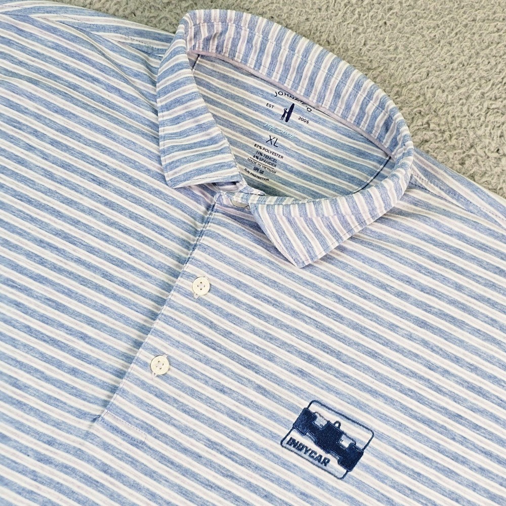 IndyCar Polo Shirt Mens XL Blue White Racing Johnnie-O Striped Top Shelf Golf